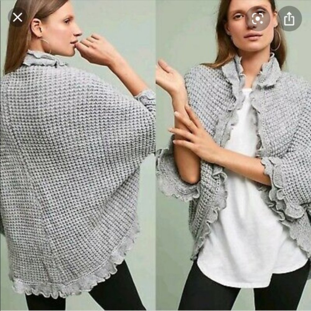 Anthro Moth ROCIA Waffle Knit Ruffled Sweater L